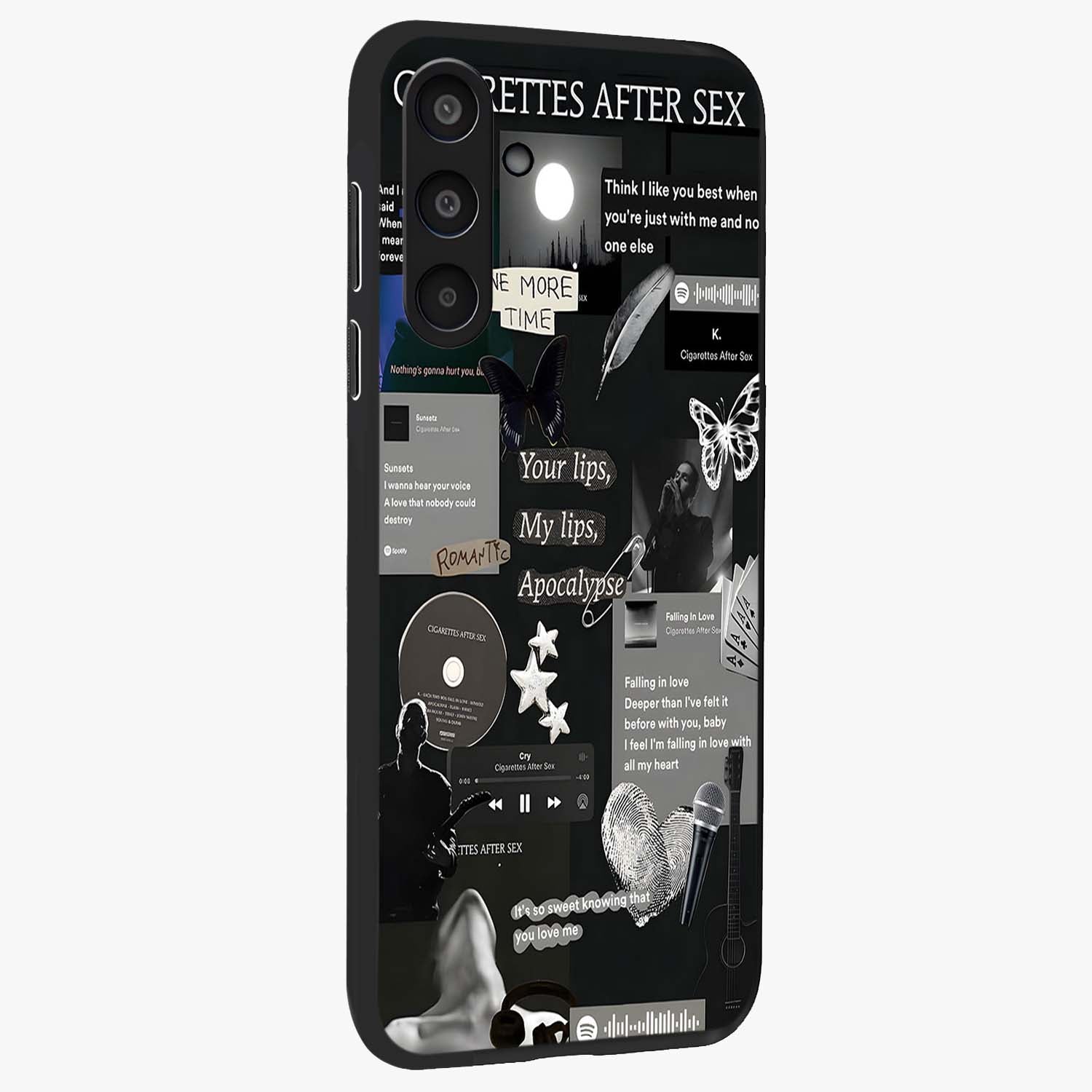 Midnight Love Echo Glass Case upright view showcasing expressive romantic artwork with dreamy midnight theme.