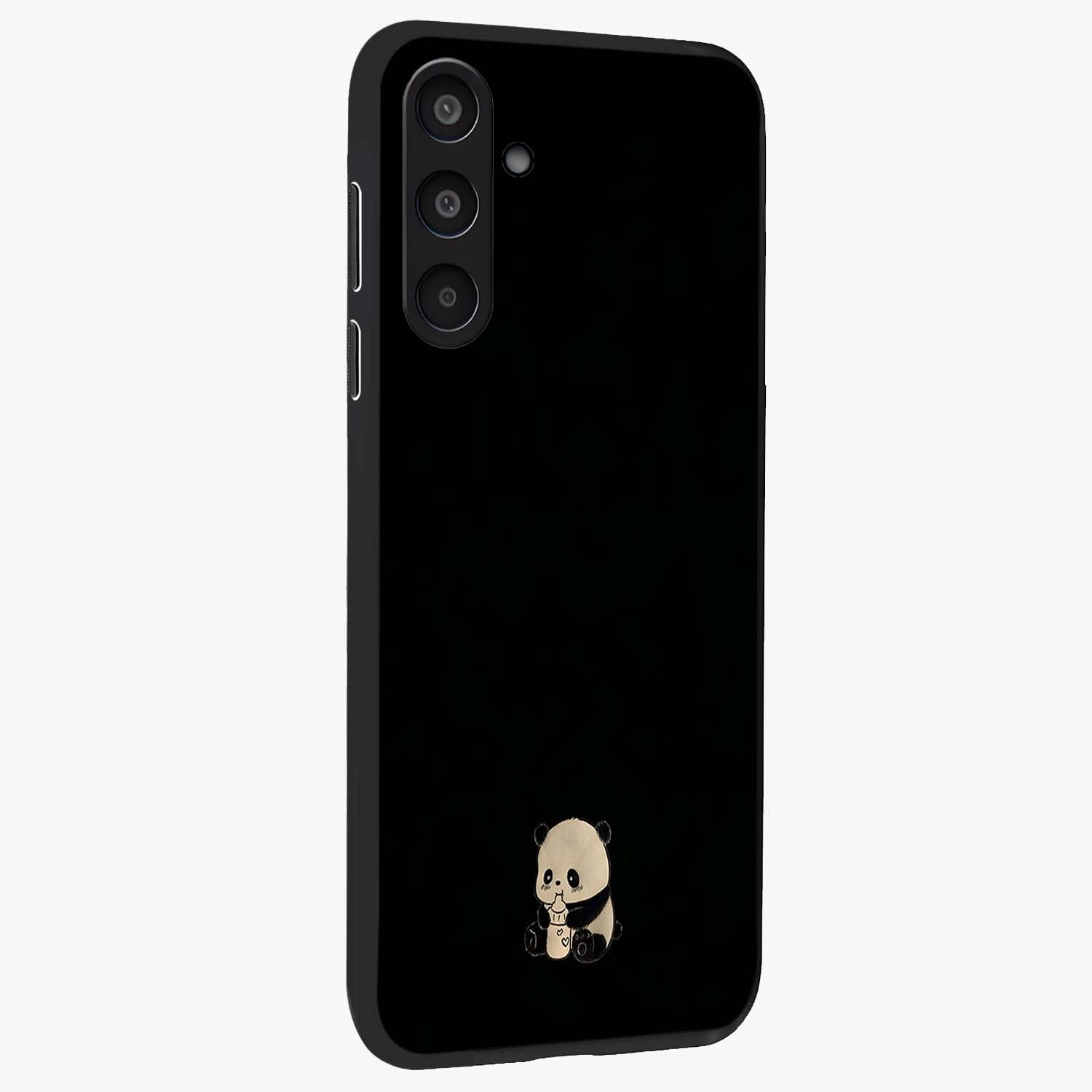 Midnight Panda Love Glass Case upright view showcasing charming panda artwork with playful romantic theme.