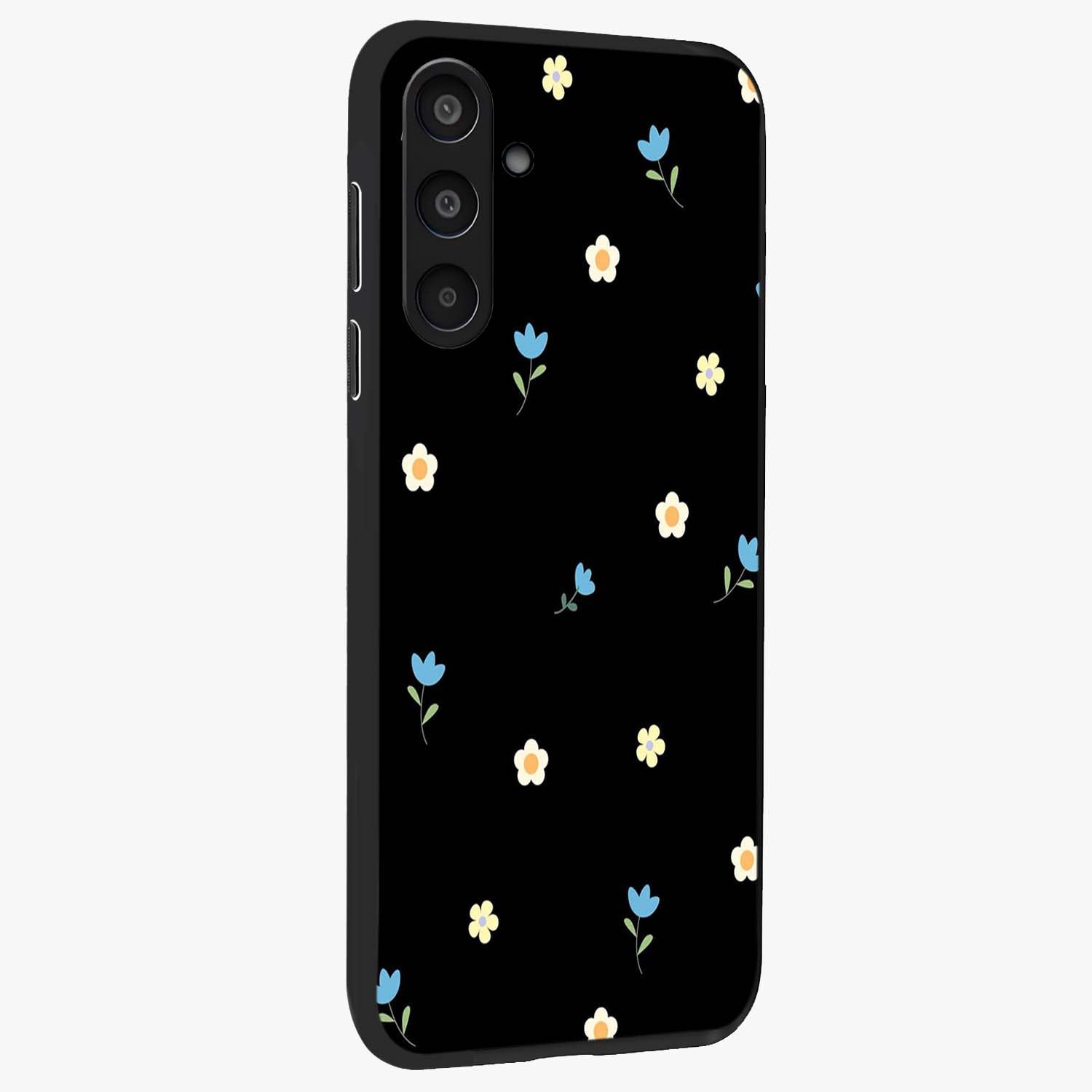 Minimal Petal Whispers Glass Case upright view showcasing elegant floral artwork with modern minimalist style.