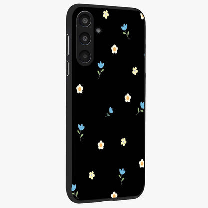 Minimal Petal Whispers Glass Case upright view showcasing elegant floral artwork with modern minimalist style.