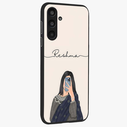 Mirror Mood Muse With Custom Name Glass Case upright view showcasing artistic mirror themed artwork with personalized aesthetic.