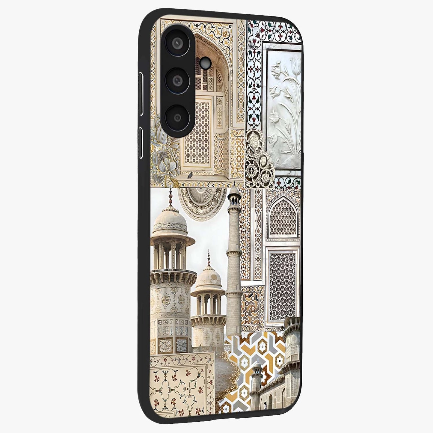 Mughal Marble Legacy Glass Case upright view showcasing ornate Mughal design with luxurious traditional theme.