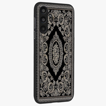 Noir Bloom Elegance Glass Case upright view showcasing graceful floral artwork with luxurious dark theme.