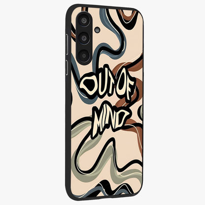 Out Of Mind Glass Case upright view showcasing striking typography artwork with edgy conceptual theme.