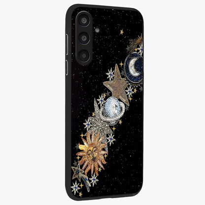 Pearls Universe Object Glass Case upright view showcasing decorative pearl themed artwork with cosmic elegance.