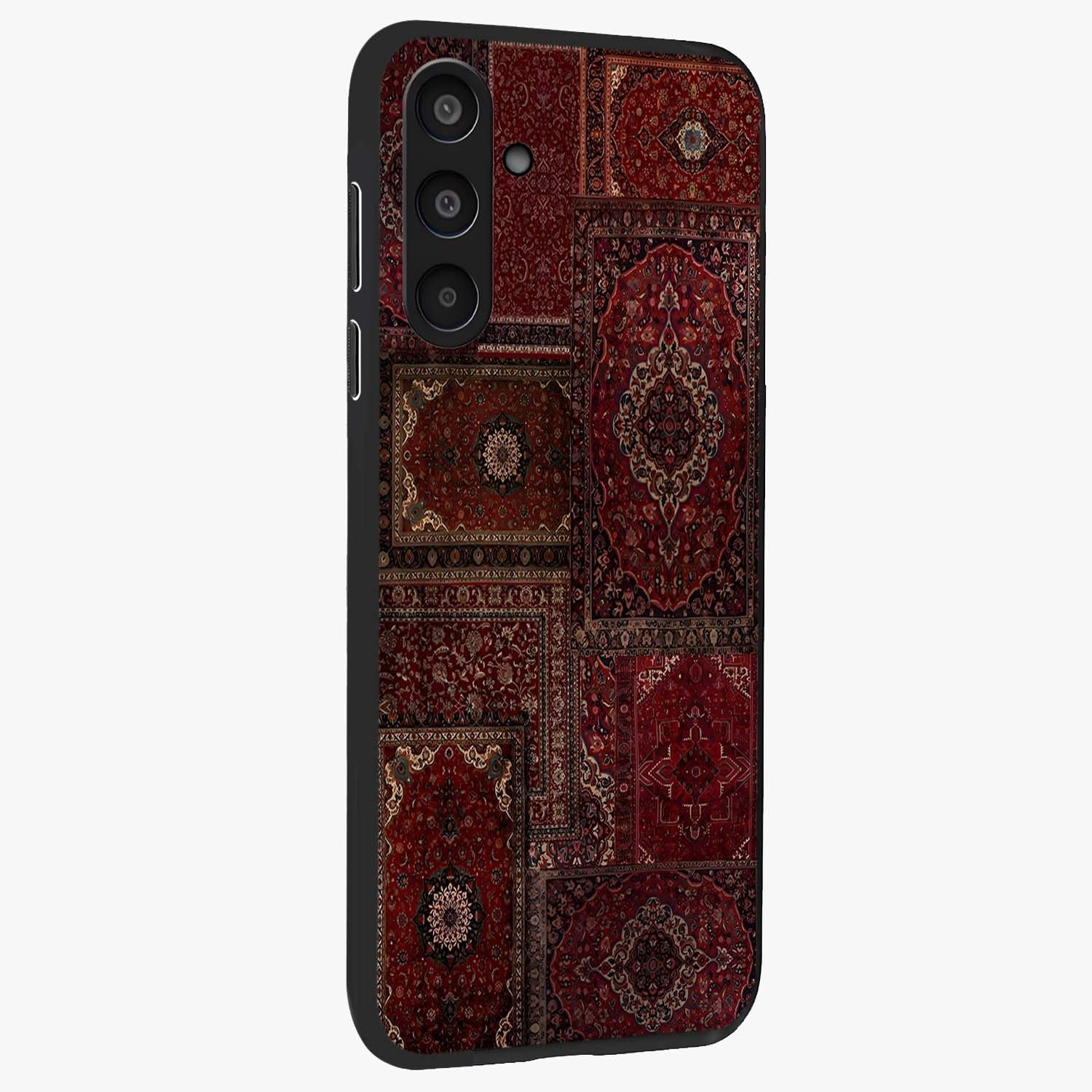 Persian Velvet Tale Glass Case upright view showcasing elegant Persian artwork with classic heritage theme.