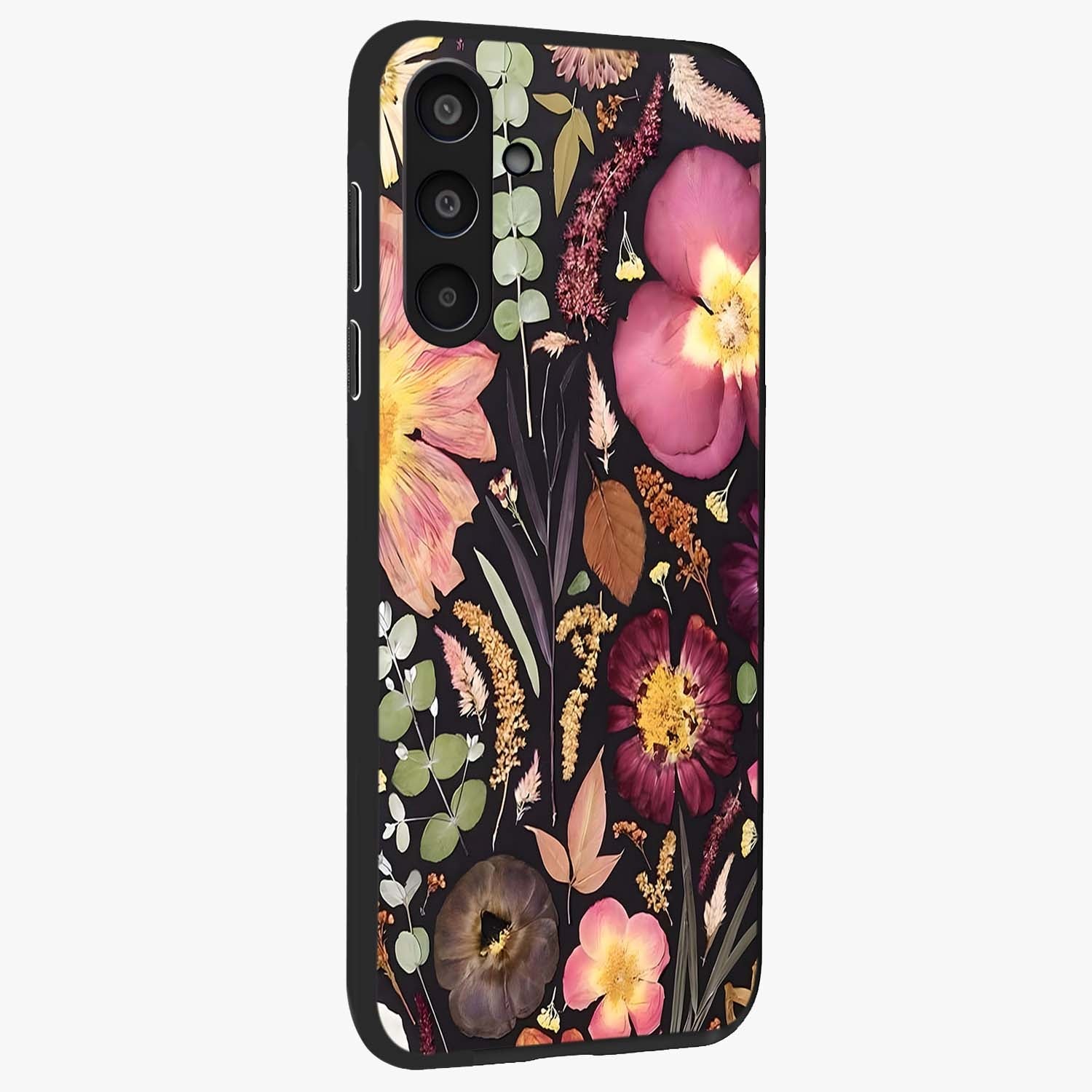 Petal Dream Tapestry Glass Case upright view showcasing detailed floral tapestry artwork with artistic nature theme.