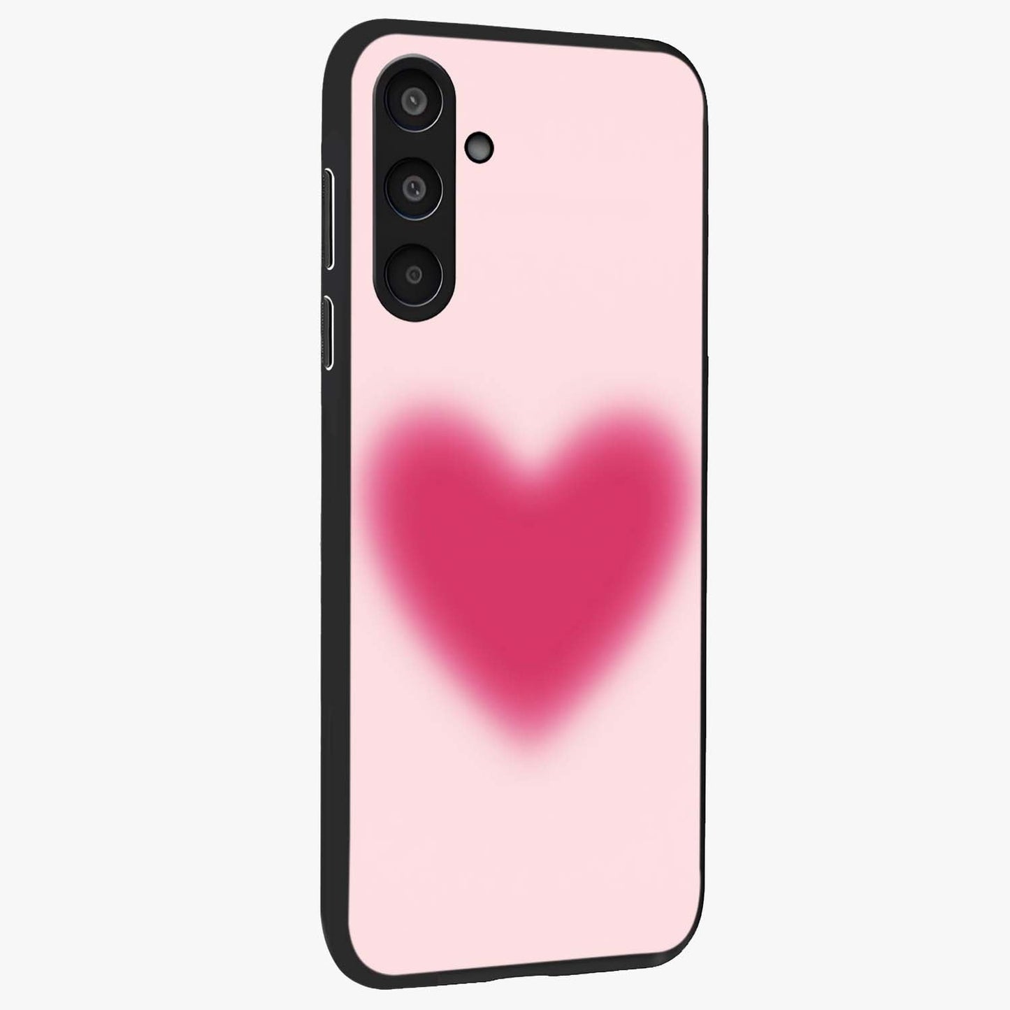 Pink Aura Heart Glass Case upright view showcasing romantic heart artwork with soft pastel theme.