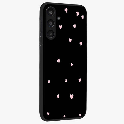 Pink Love Drops Glass Case upright view showcasing charming heart drop artwork with romantic playful theme.