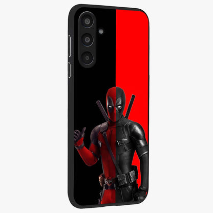 Red & Black Deadpool Theme Glass Case upright view showcasing energetic comic themed artwork with striking red and black design.
