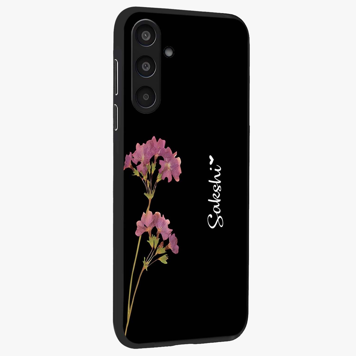 Riching Lavender Flower Custom Name Glass Case upright view showcasing elegant lavender floral artwork with personalized aesthetic.