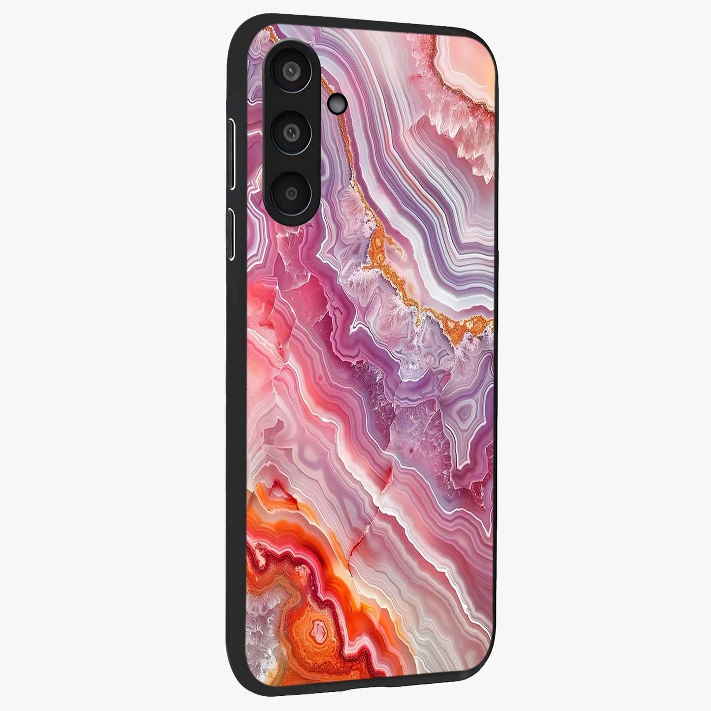 Rose Quartz Marble Glass Case upright view showcasing decorative marble artwork with luxurious pastel theme.