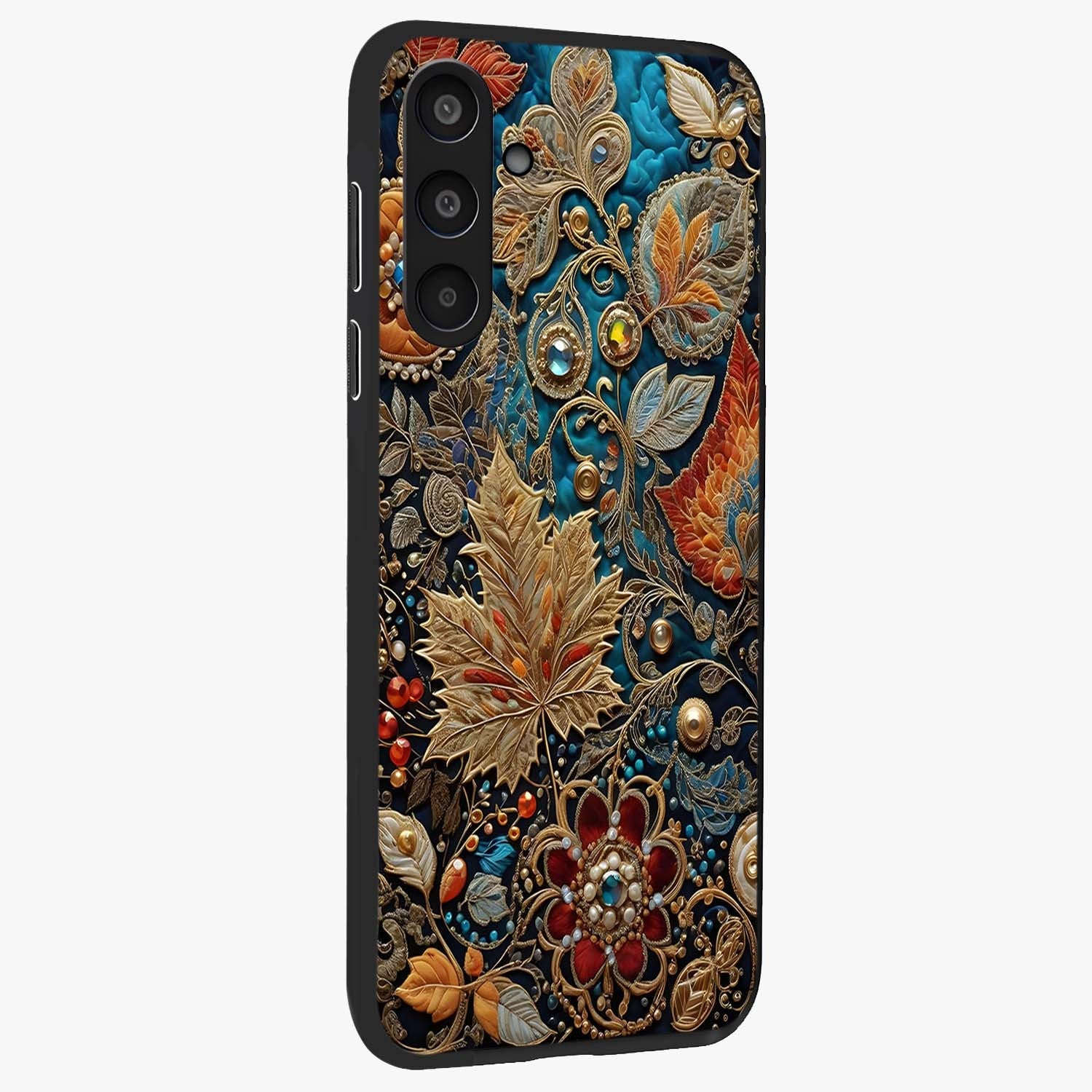 Royal Jewel Garden Glass Case upright view showcasing rich floral artwork with luxurious garden theme.