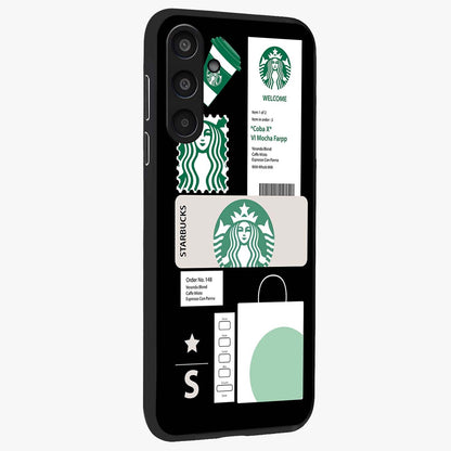 Starbucks Mocha Glass Case upright view showcasing trendy coffee inspired artwork with modern lifestyle theme.