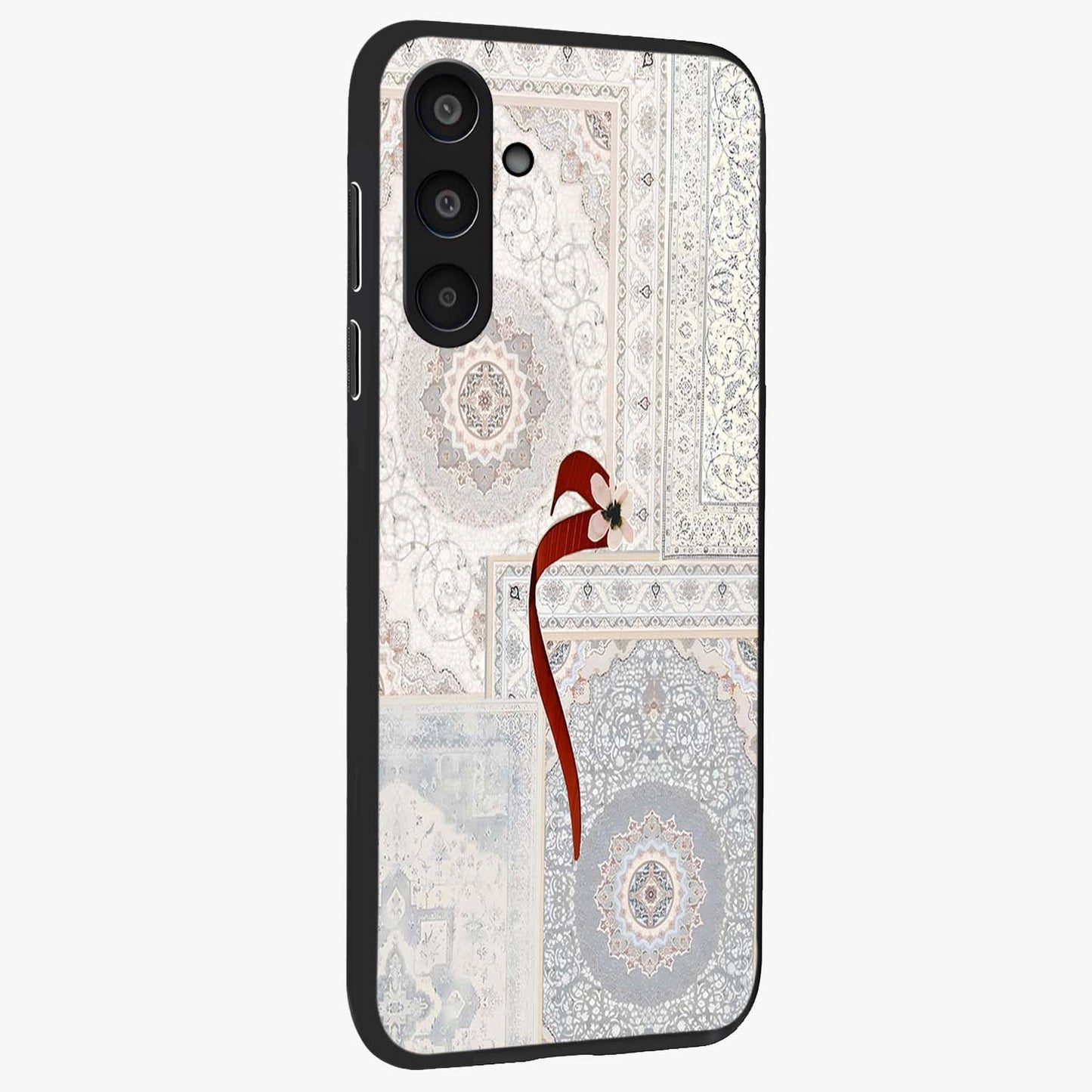 White Aesthetic Bow Glass Case upright view showcasing delicate ribbon bow artwork with cute minimalist theme.
