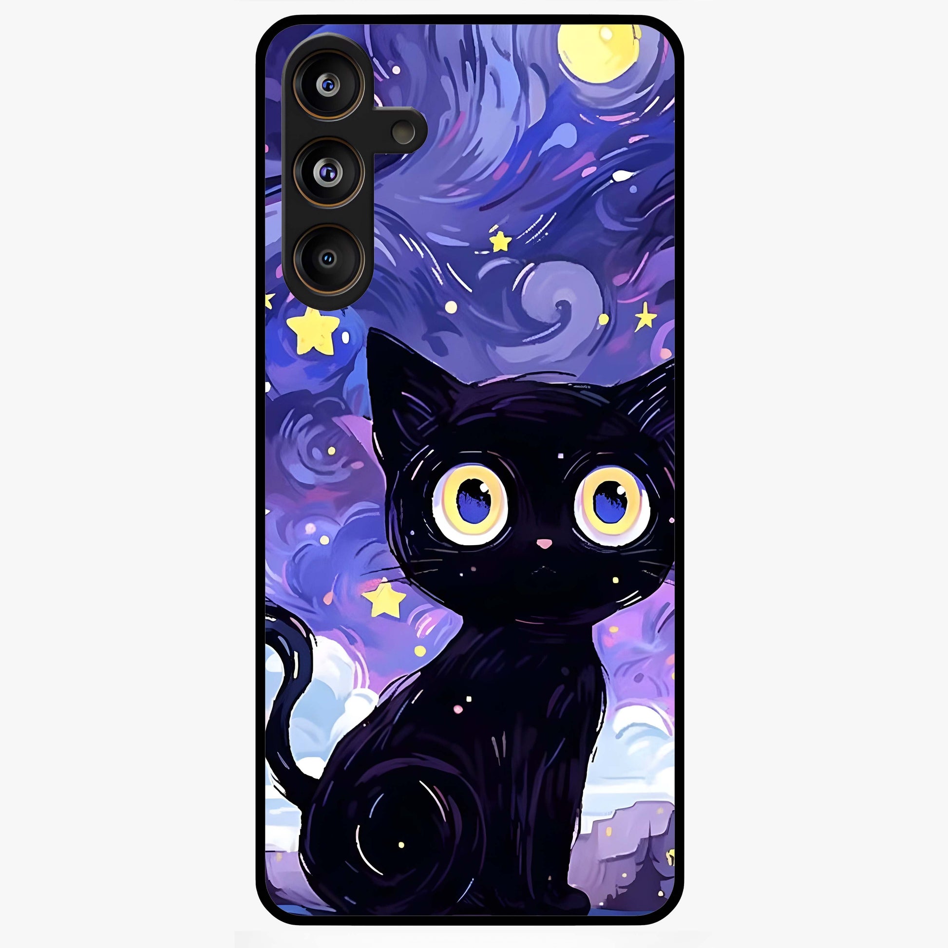 Abstract Cat Art Glass Case showing flat back view with artistic cat illustration and glossy glass finish.