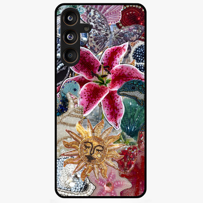 Beaded Garden Fantasy Glass Case showing flat back view with dreamy garden bead artwork and glossy glass finish.