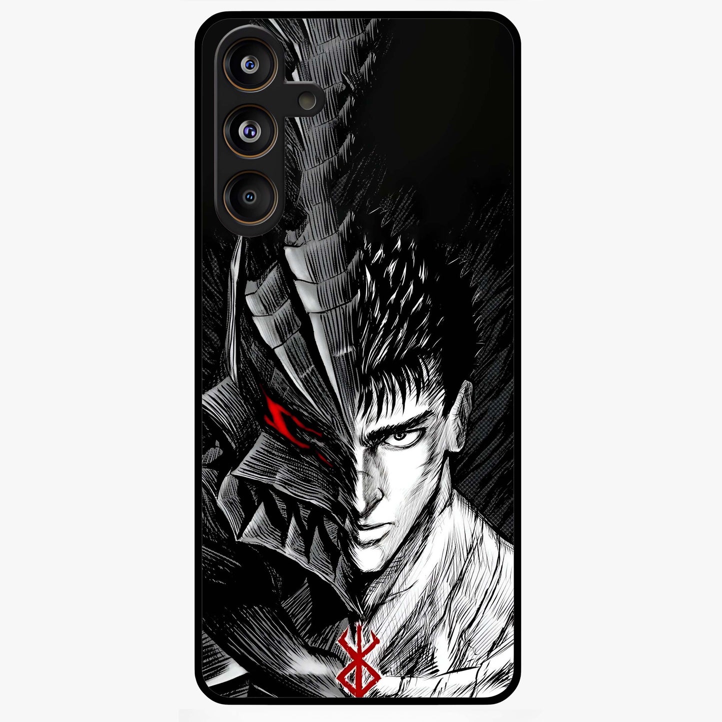 Berserker Blood Oath Glass Case showing flat back view with fierce warrior inspired artwork and glossy glass finish.