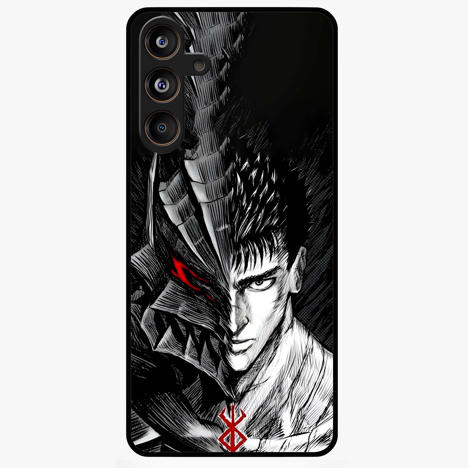 Berserker Blood Oath Glass Case showing flat back view with fierce warrior inspired artwork and glossy glass finish.