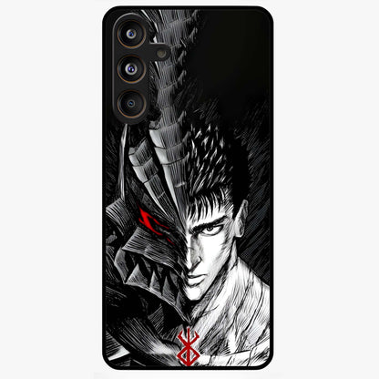 Berserker Blood Oath Glass Case showing flat back view with fierce warrior inspired artwork and glossy glass finish.