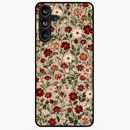 Biege Flower With Leaf Glass Case showing flat back view with soft beige floral artwork and glossy glass finish.