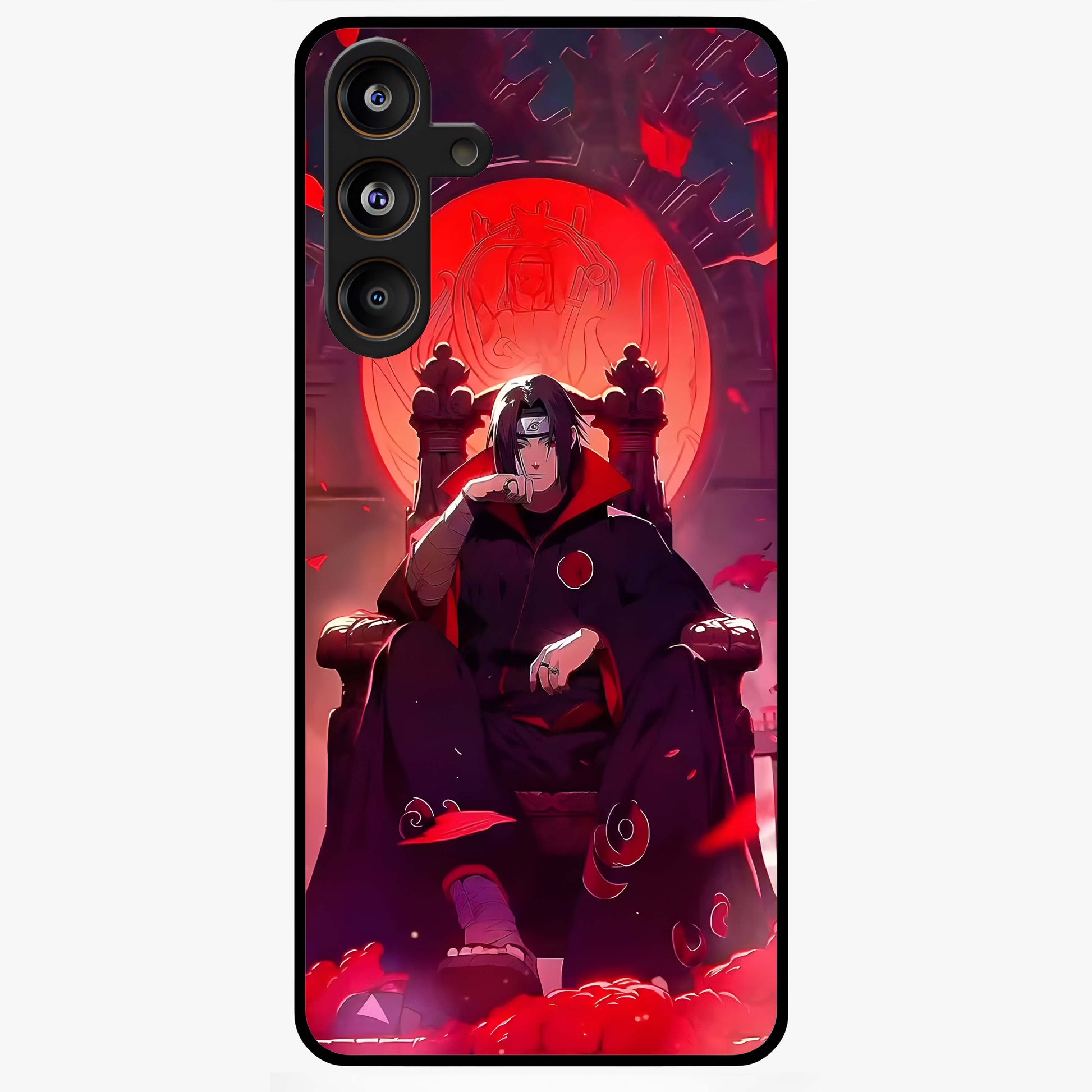 Blood Moon Sovereign Glass Case showing flat back view with mystical blood moon artwork and glossy glass finish.