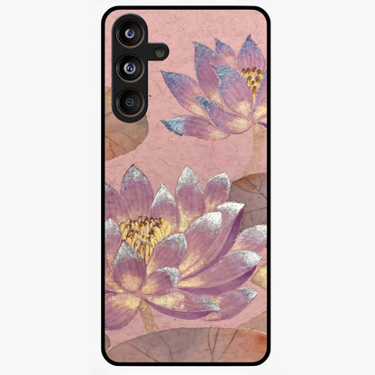 Blossom Mist Lotus Glass Case showing flat back view with serene lotus blossom artwork and glossy glass finish.