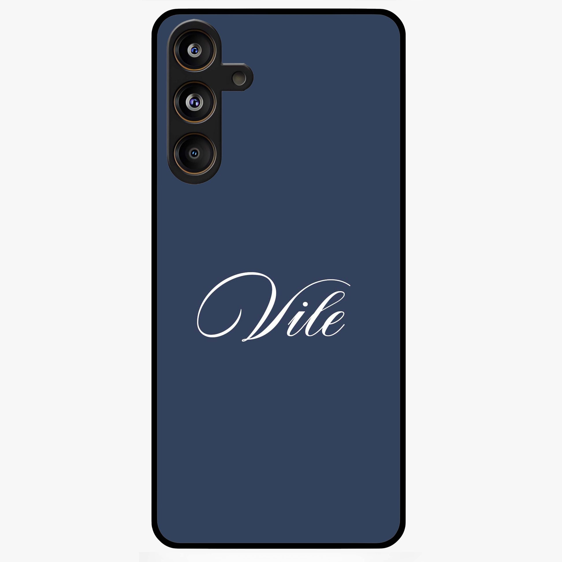 Blue Background Personalized Custom Name Glass Case showing flat back view with minimal blue background and custom name design.