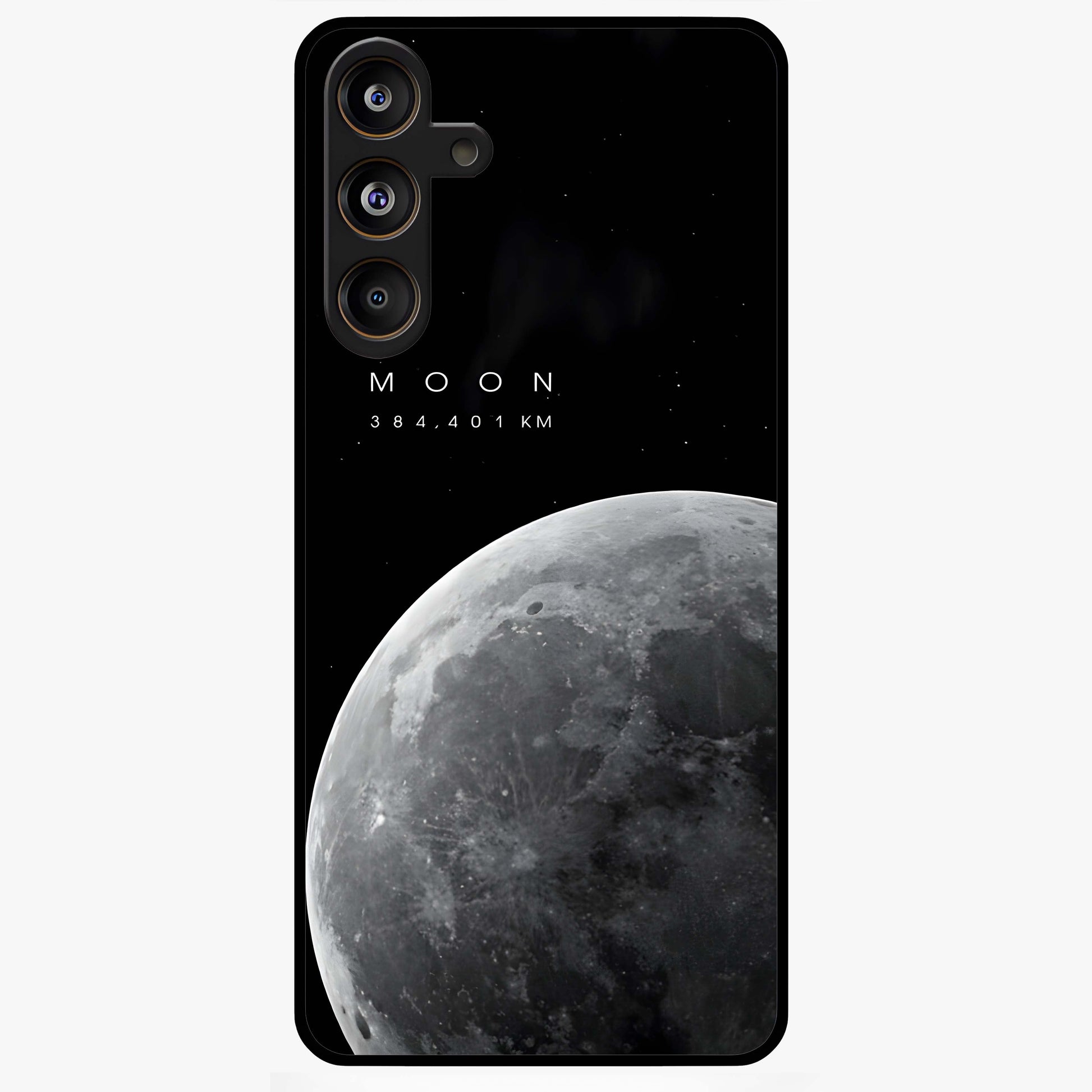 Cosmic Moon Glow Glass Case showing flat back view with glowing moon artwork and glossy glass finish.