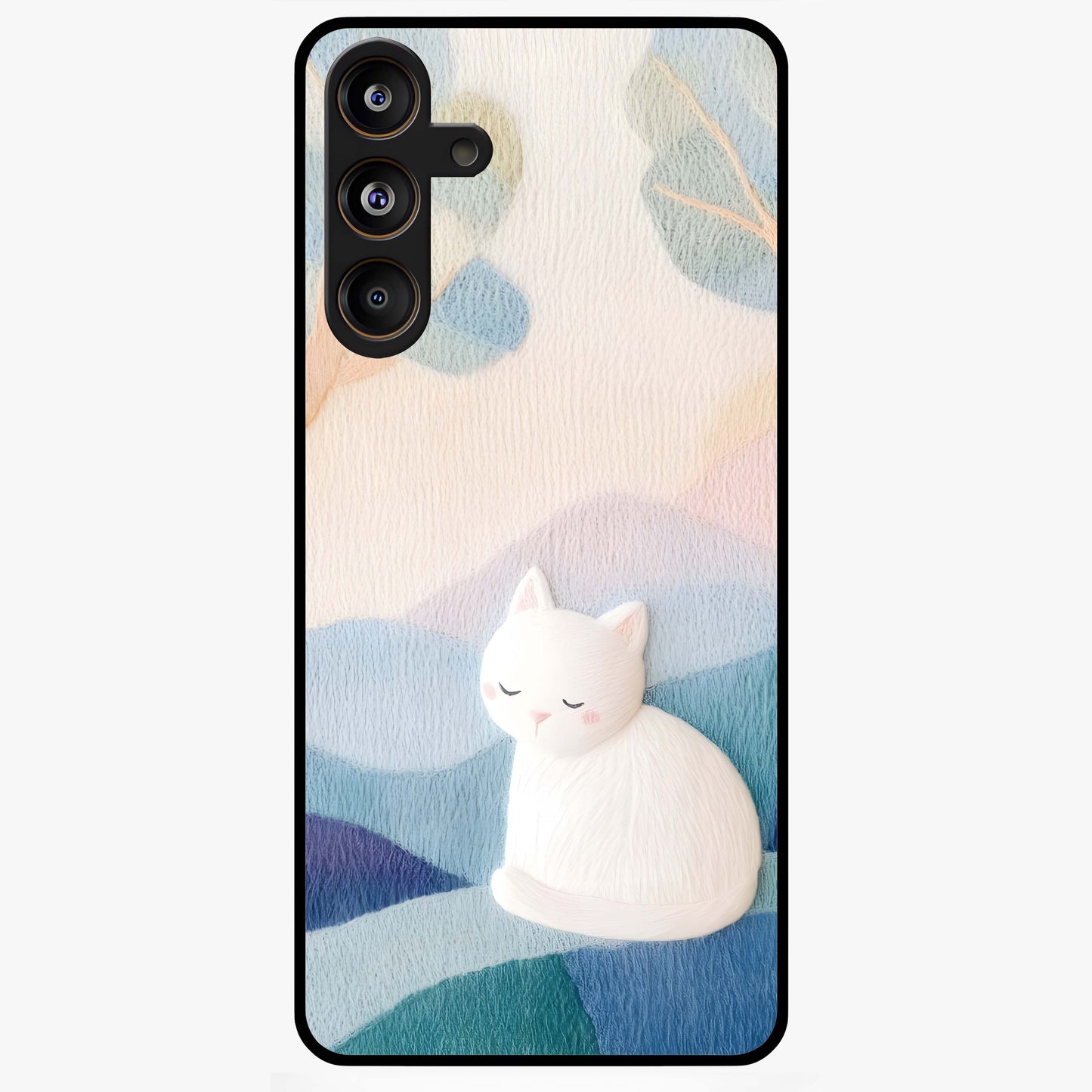 Cotton Dream Cat Glass Case showing flat back view with soft dreamy cat artwork and glossy glass finish.