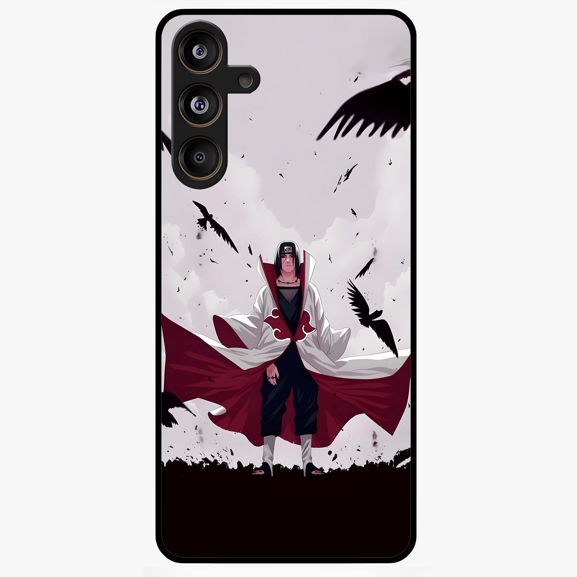 Crimson Crow Ascension Glass Case showing flat back view with mystical crow artwork and glossy glass finish.