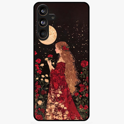 Crimson Dreams Glass Case showing flat back view with dreamy crimson artwork and glossy glass finish.