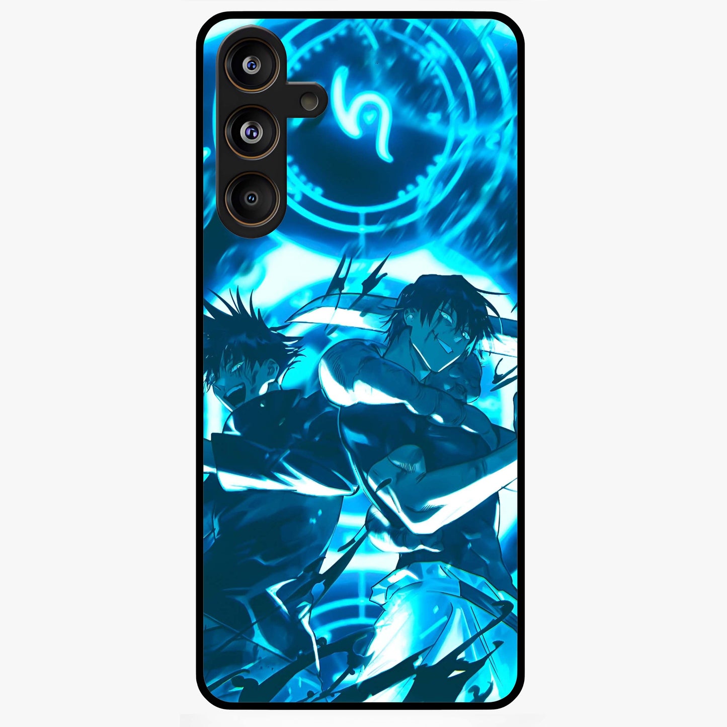 Cursed Energy Clash Glass Case showing flat back view with intense cursed energy artwork and glossy glass finish.