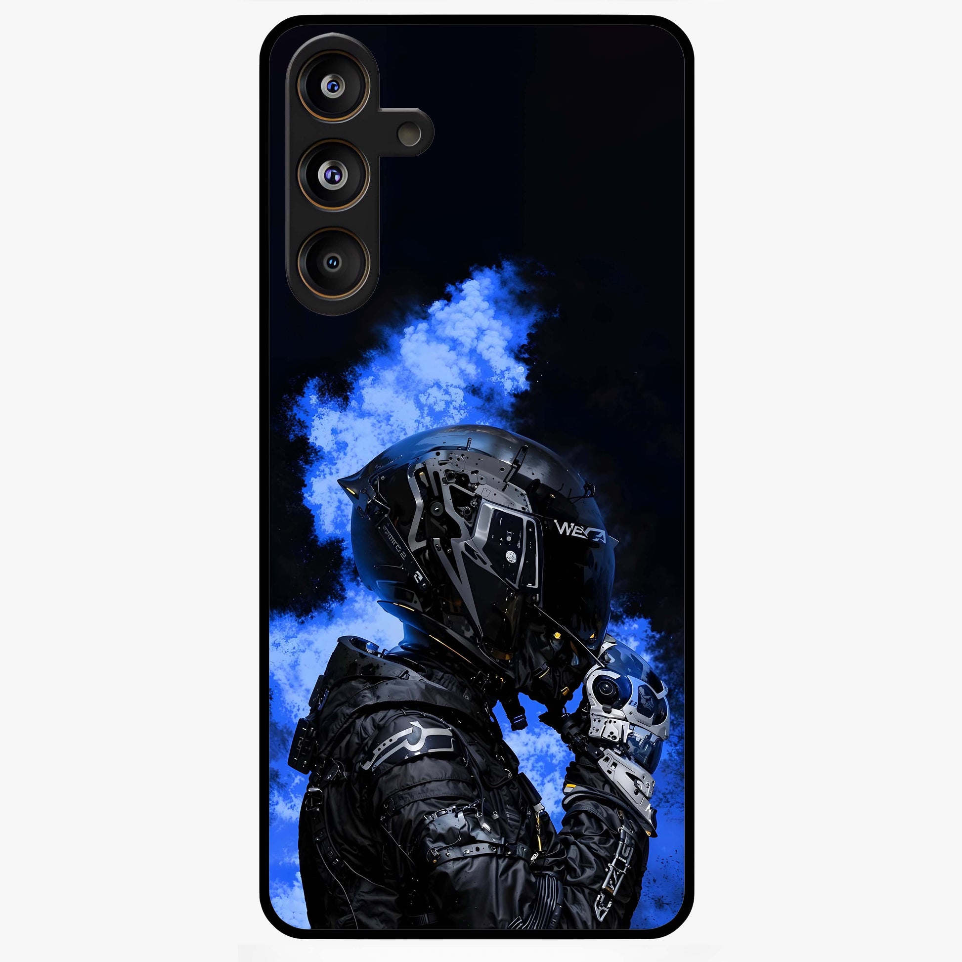 Cyber Sentinel Protocol Glass Case showing flat back view with futuristic cyber themed artwork and glossy glass finish.