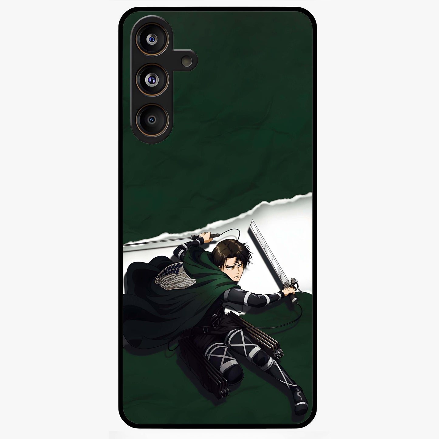 Emerald War Vanguard Glass Case showing flat back view with powerful warrior themed artwork and glossy glass finish.