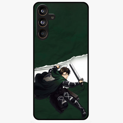 Emerald War Vanguard Glass Case showing flat back view with powerful warrior themed artwork and glossy glass finish.