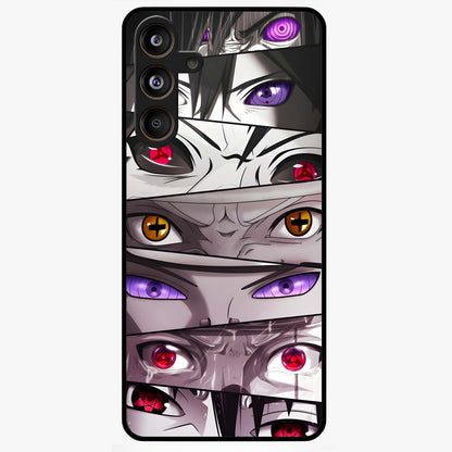 Eyes of Destiny Glass Case showing flat back view with striking eye themed artwork and glossy glass finish.