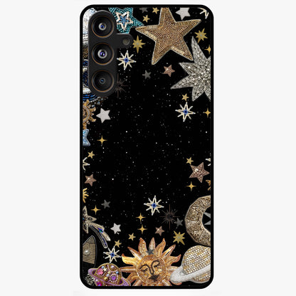 Galactic Jewel Stars Glass Case showing flat back view with sparkling star jewel artwork and glossy glass finish.