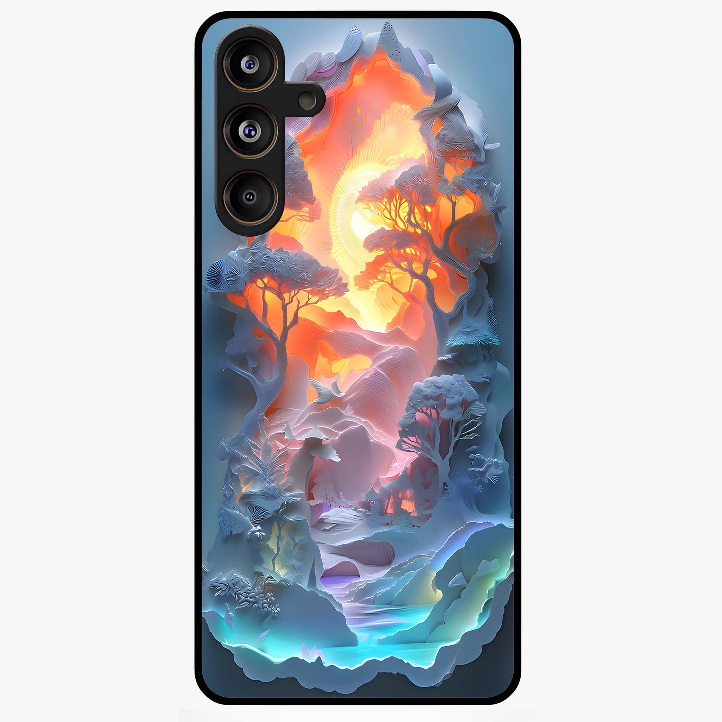 Glow Forest Portal Glass Case showing flat back view with glowing forest portal artwork and glossy glass finish.