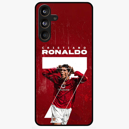 Goal Celebration Legacy Glass Case showing flat back view with football celebration inspired artwork and glossy glass finish.