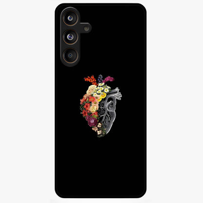Heart With Flowers Glass Case showing flat back view with heart shaped floral artwork and glossy glass finish.