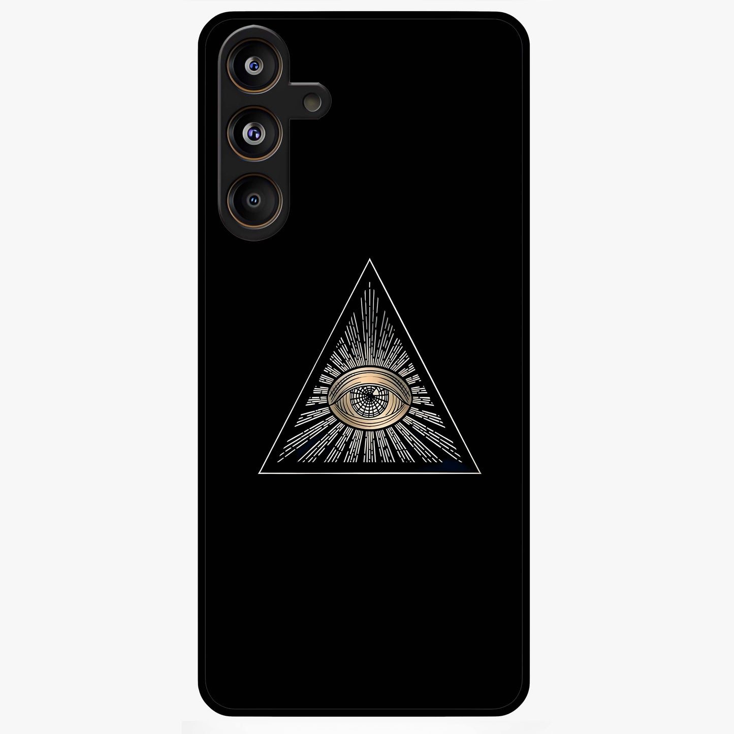 Illuminati Evil Glass Case showing flat back view with mysterious illuminati symbol artwork and glossy glass finish.