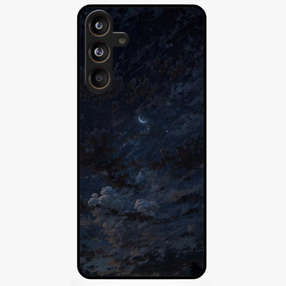 Lunar Veil Silence Glass Case showing flat back view with mystical moon veil artwork and glossy glass finish.