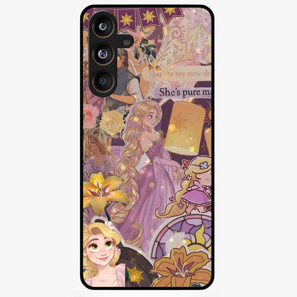 Magical Tangled Dream Glass Case showing flat back view with dreamy tangled artwork and glossy glass finish.
