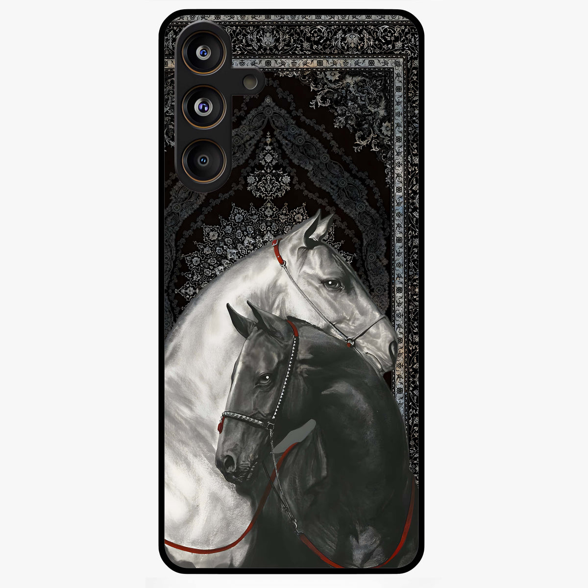 Majestic Ride Legacy Glass Case showing flat back view with powerful automotive inspired artwork and glossy glass finish.