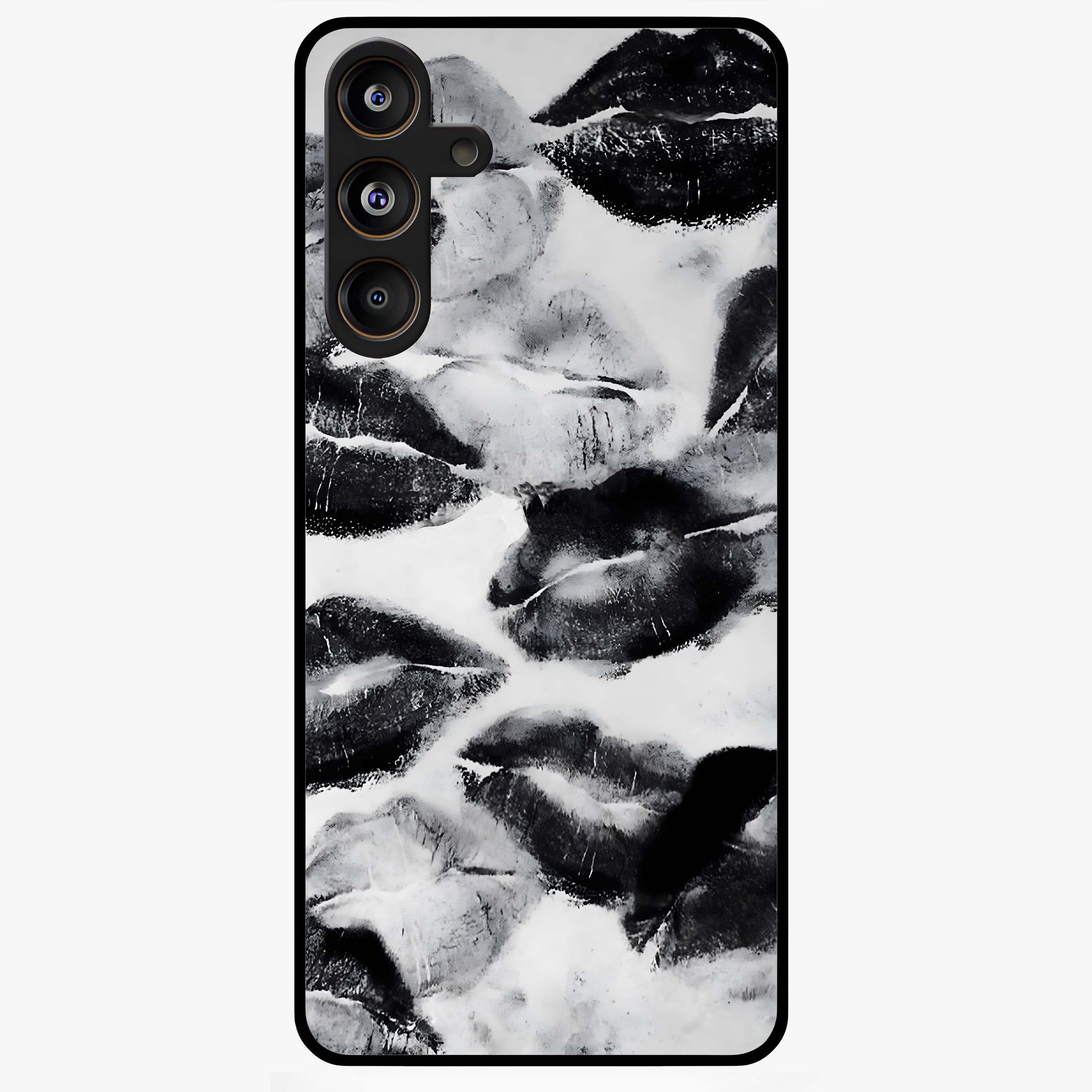 Midnight Kiss Marks Glass Case showing flat back view with lipstick kiss mark artwork and glossy glass finish.