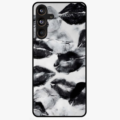 Midnight Kiss Marks Glass Case showing flat back view with lipstick kiss mark artwork and glossy glass finish.