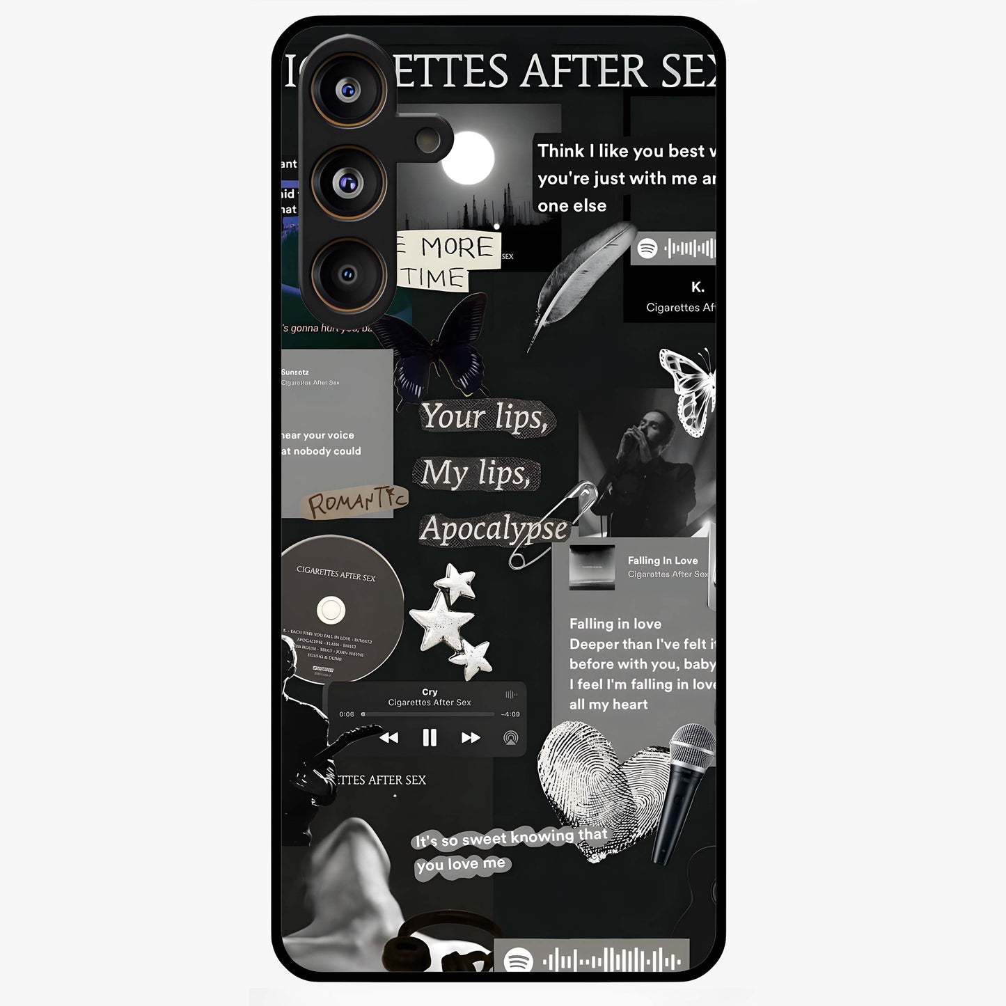 Midnight Love Echo Glass Case showing flat back view with romantic midnight themed artwork and glossy glass finish.