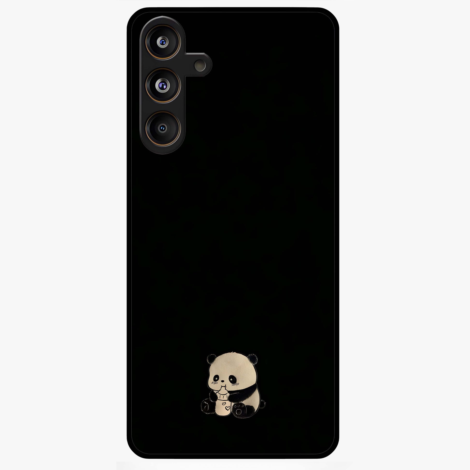 Midnight Panda Love Glass Case showing flat back view with cute panda themed artwork and glossy glass finish.