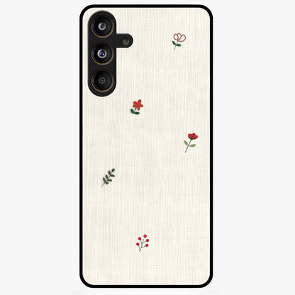 Minimal Petal Whispers Glass Case showing flat back view with soft minimal floral artwork and glossy glass finish.
